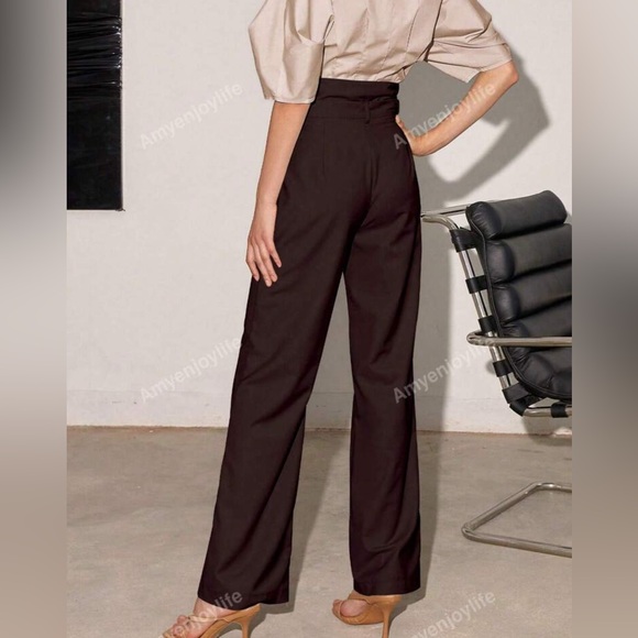 Chocolate Brown straight high waist pants - Picture 2 of 4